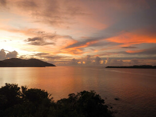 Fototapeta na wymiar Sunset over water in Fiji