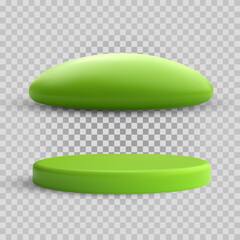 Set realistic cartoon green island, podium, pedestal different shapes isolated on transparent background. Sweet design children element. Collection beautiful vector illustration.