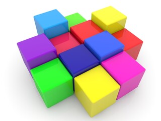 Toy blocks of different colors on a white background