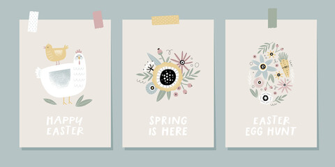 Fototapeta na wymiar Set of Easter cards. Perfect for poster, greeting card or invitation