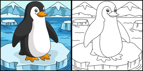 Penguin Coloring Page Colored Illustration