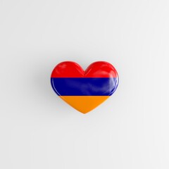 Heart-shaped badge with the flag of Armenia as a symbol of patriotism and pride in one's country. State symbols of the Republic of Armenia on a glossy badge. 3D rendering