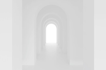 White architecture arch hallway space. Abstract arch curve corridor.