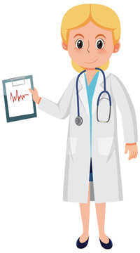 A female doctor cartoon character on white background