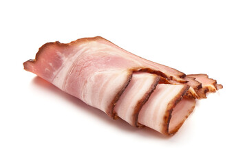 Smoked pork loin slices, isolated on white background. High resolution image.