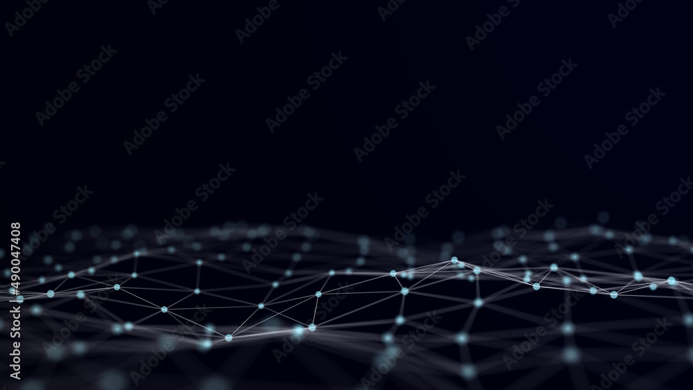 Fototapete large digital data background. abstract wave with moving dots. 3d rendering