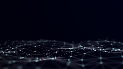 Large digital data background. Abstract wave with moving dots. 3d rendering