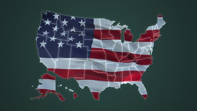 Massachusetts federal state blinking white highlighted in map of USA