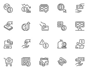 Set of Vector Line Icons Related to Money. financial literacy, Donation, Wealth Management. Editable Stroke. 48x48 Pixel Perfect.