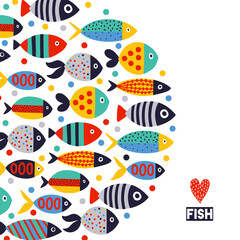 Cute fish card. Kids illustration.