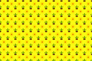 Cactus pattern wallpaper with sun seamless, yellow background