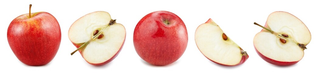 Red apple collection. Apple isolated on white background. Apple macro. With clipping path