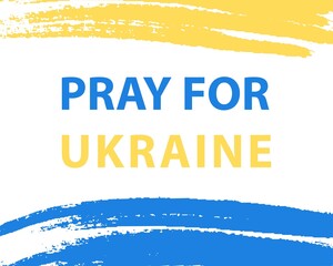 Vector  banner with blue and yellow ukrainian flag. Pray for Ukraine. Stop war