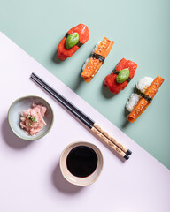 Vegan sushi with chopsticks