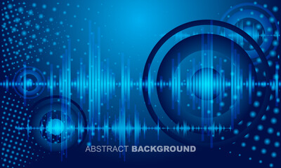 Sound waves oscillating glow blue light, Abstract technology background. Vector. speakers.