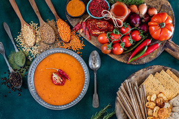 Traditional soup named ezogelin çorbası and tarhana soup