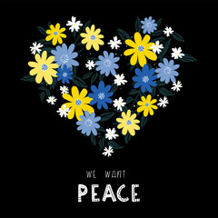 Hand drawn Peace template in blue and yellow, concept design