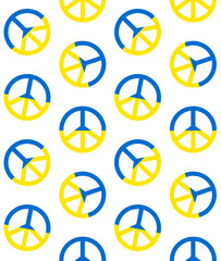 Vector seamless pattern of flat peace sign with Ukraine flag isolated on white background