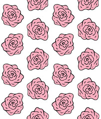 Vector seamless pattern of hand drawn doodle sketch rose flower isolated on white background