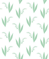 Vector seamless pattern of hand drawn lily of the valley flower silhouette isolated on white background
