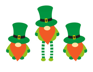 Vector three flat dwarf leprechauns isolated on white background