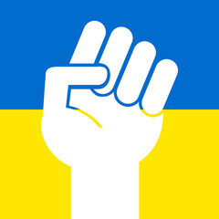 Vector flat fist with flag of Ukraine isolated on white background