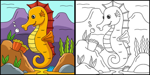 Seahorse Coloring Page Colored Illustration