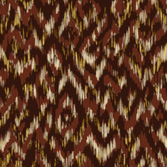 Abstract seamless pattern in earth tones. Spring Summer 2023 fashion trend print for fabric. Block print, batik, earthy inks, wax prints, brush strokes imitation.