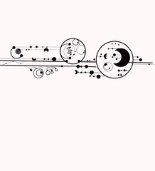 Abstract geometric magical tattoo. Sacred geometric moon, mystic revelation arrows lines and mysticism harmony hand drawn vector illustration, zodiac