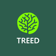 Tree Plant Branch in Circle with Line Style Logo Design Vector