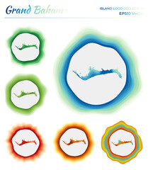 Grand Bahama logo collection. Colorful badge of the island. Layers around Grand Bahama border shape. Vector illustration.