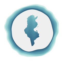 Tunisia logo. Badge of the country. Layered circular sign around Tunisia border shape. Cool vector illustration.