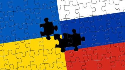 missing jigsaw on Ukraine and Russia flag for relationship concept