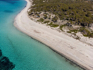 Es Carbo beach, Virgin sand beach without people, Ses Salines, Mallorca, Balearic Islands, Spain