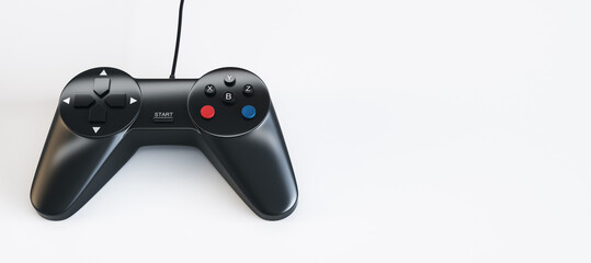 Close up of black joystick on white background with mock up place. Game and control concept. 3D Rendering.