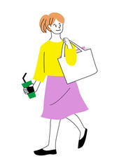 バッグを持って歩く女性のイラスト