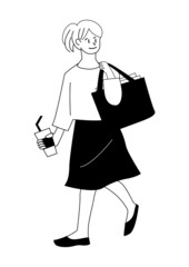 バッグを持って歩く女性のイラスト