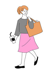 バッグを持って歩く女性のイラスト