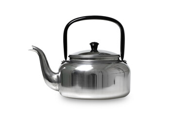 Aluminum tea pot kettle stove top isolated on white background.