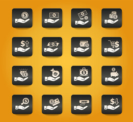 hand and money icon set