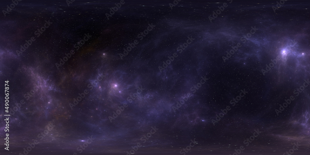 Wall mural 360 degree full sphere panoramic space background with starfield and nebula, equirectangular project