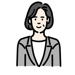 笑顔のグレーのスーツを着た中年女性
