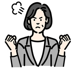 怒っているグレーのスーツを着た中年女性
