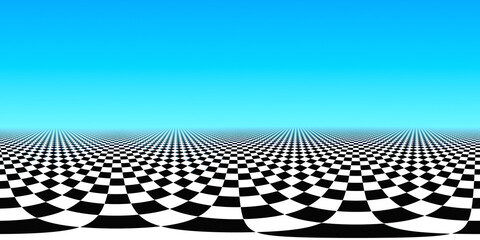 360 degree black and white checkered pattern on blue background, equirectangular projection, environment map. HDRI spherical panorama
