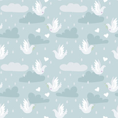 
Seamless pattern with doves in the sky. Stock vector image.