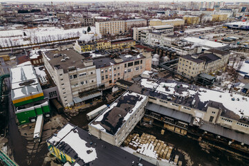 factories and factories in the city top view