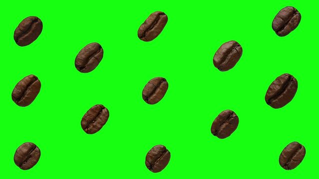 Coffee pattern on a green background. The fruits of the coffee tree. Isolate.
