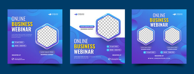 Set of Webinar social media post design template. Editable modern square banner with place for the photo. Usable for social media post, banner, and web.