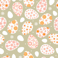 Seamless pattern with Easter eggs in flat style. Illustration with silhouettes spring eggs in pastel colors for fabric, wallpaper and textiles. Vector