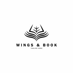 Wings & book logo design template illustration vector